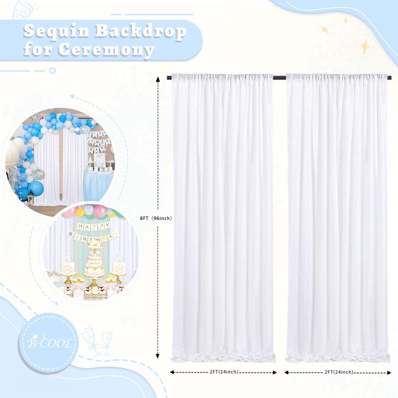 B.Cool B-COOL White Backdrop Sequin Curtains 2 Pieces 2FTx8FT Backdrop Curtain Sparkly Photo Backdrop for Birthday Party Wedding Backdrop Drapes - Image 5